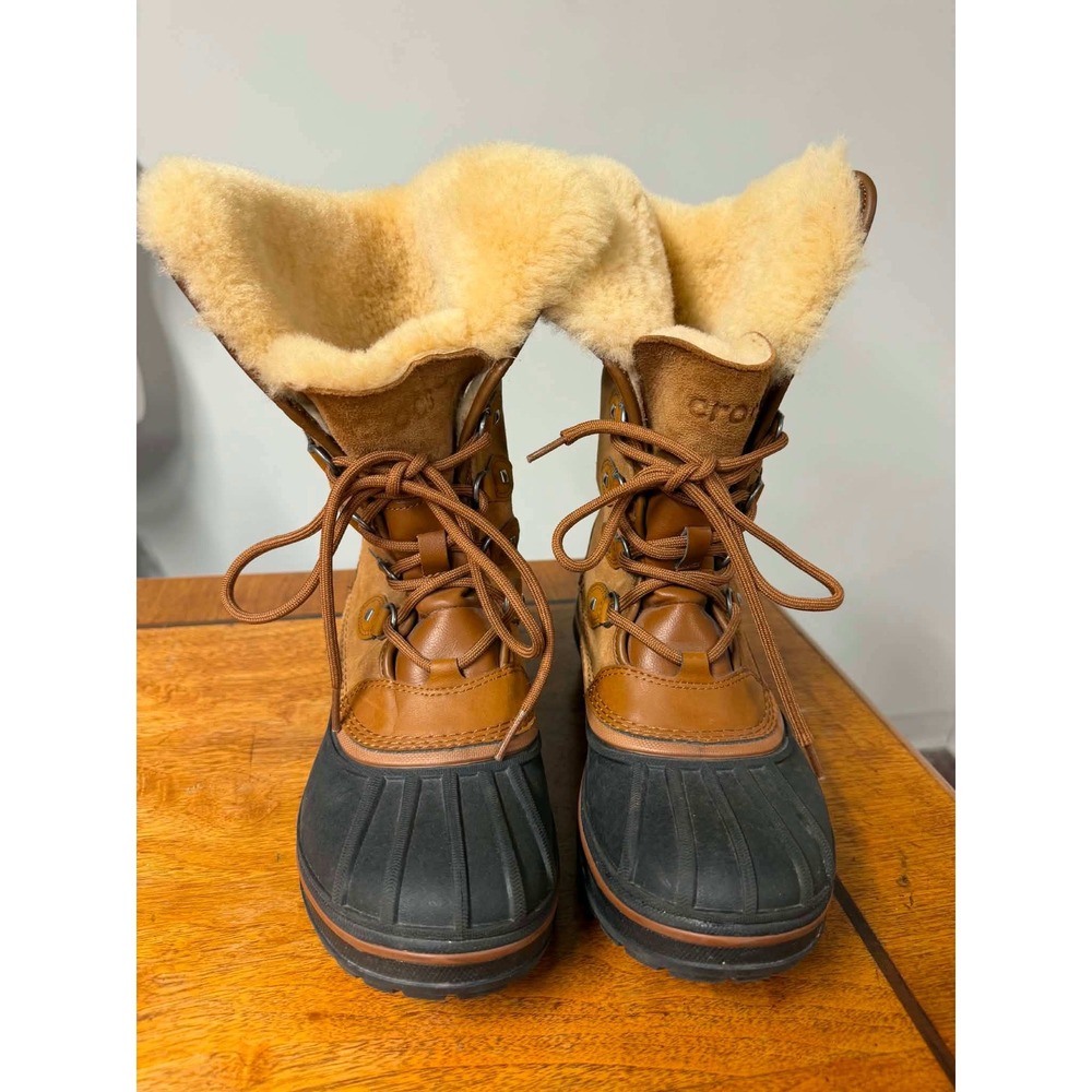 Crocs Womens 8 Brown AllCast II Luxe Snow Boots Waterproof Shearling Duck 203431